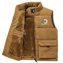 Men s Vests Winter Fashion Wool Vest Discovery Channel Male Corduroy Cotton Padded Coats Men Zipper Sleeveless Jackets 231025