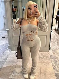 Women's Jumpsuits Rompers Summer Outfits Sexy Knitted Jumpsuits Women Sleeveless Bodycon Rompers Jumpsuits Hollow Out Streetwear One-piece Overalls 2023 T231026