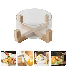 Dinnerware Sets Glass Salad Bowl With Wood Stand Fruit Serving Mixing Transparent Heatproof Dessert Container Home