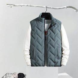 Men's Vests Non-fading Men Vest Men Vest Thickened Stand Collar Vest Coat for Men Winter Warm Jacket with Zipper Solid Color Cotton-padded 231025