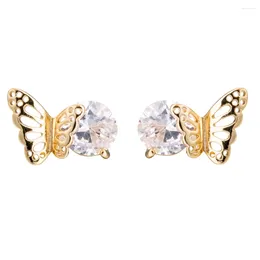 Stud Earrings Love & Annie CZ Gold Colour Womens Trendy Butterfly Wing Hollow Design Earring Girls Cute Gift
