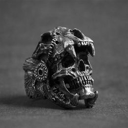 Cool Mens Boys 316L Stainless Steel Biker Rings Vintage Indian Jaguar Warrior Skull Punk Ring Gothic Jewellery Gift for Him Size 7-11630