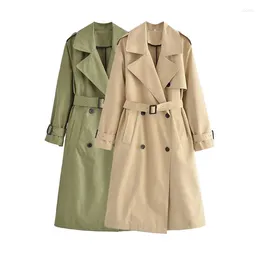 Women's Trench Coats Women Fashion With Belt Double Breasted Coat Vintage Long Sleeve Pockets Female Outerwear Chic Clothing Velvet Sale