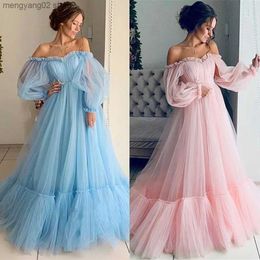 Basic Casual Dresses Women's Dress Cute Solid Colour Lantern Long Sleeve Slash-Neck Fashion Gauze Long Dress Female Gauze Elegant Princess Dress T231026