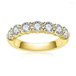 Cluster Rings 925 Sterling Silver 4mm Round Moissanite Wedding Bands Yellow Colour Ring For Women