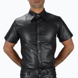 Men's T-Shirts Men Wetlook Faux Leather Shirts PU T Sexy Fitness Tops Gay Latex T-shirt Tees Stage Tee Party Clubwear1237a