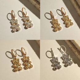 Stud Fashion Gold Color Bear Animal Hoop Earrings For Women Cute Colorful Crystal Cartoon Aesthetic Ear Jewelry Gift 231025