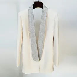 Ternos femininos moda designer jaqueta elegante sem costas diamantes frisado xale colar longo blazer