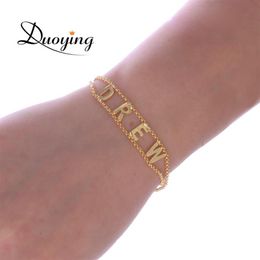 Duoying Double Chain Link Bracelet Diy Custom Capital Letter Bracelets Personalized Jewelry Initials Name Bracelet New For Etsy J1264q