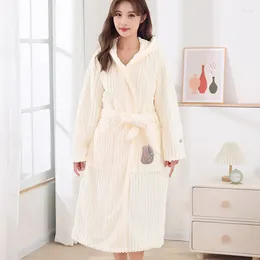 Women's Sleepwear Winter Bathrobe Robe Women Coral Fleece Thicken Warm Autumn Nightgown Nightwear Dress Home Dressing Robes Pyjamas