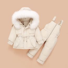 Down Coat OLEKID Winter Boys Coat Fur Collar Down Jacket For Girls Thick Jumpsuit 1-4 Years Kids Baby Snowsuit Toddler Overalls Set 231025