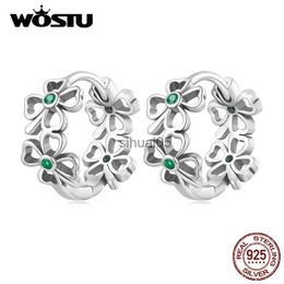 Stud WOSTU Real 925 Sterling Silver Flower Hollow Hoop Earrings For Women Lucky Clover Grass Ear Clips Wedding Party Jewellery Gift YQ231026