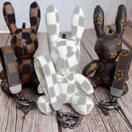 High-end Designer Cartoon Rabbit Car Key Rings Bag Pendant Charm KeyChain Jewellery Grid Flower Printed Holder Women Men Fashion Lea3215