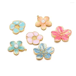 Pendant Necklaces 5pcs Stainless Steel Enamel Flower Peral Charms Pendants For DIY Jewelry Necklace Materials Findings Bracelets Bulk