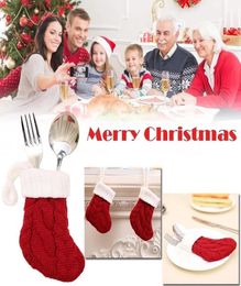 Mini Christmas Knit Sock Decorations For Cutlery Knife And Fork Stocking Bag Cover Pocket Xmas Candy Pouch Gifts Bag5287417