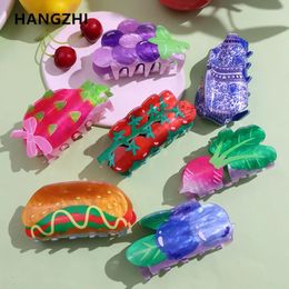 Hair Clips HangZhi Fruit Double Sided Printing For Women Girl Cute Claw Acrylic Vegetable Jewellery Accessories 2023