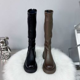 Long Boots 2023 Autumn Tall Knight Boots Thick Sole Elevated Women's Boots Back Zipper Slim Boots Women's Leather Boots 231026