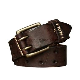 Belts Pure Cowhide 3.8cm Men High Quality Genuine Leather Belt Luxury Brand Brass Pin Buckle Vintage Male Jeans Waistband YQ231026