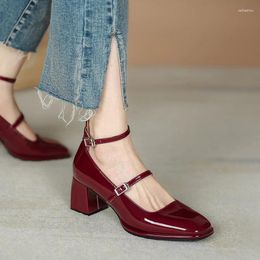 Dress Shoes Women's Mary Jane 2023 Spring And Autumn Thick-heeled High-heeled Retro Square Toe Pumps