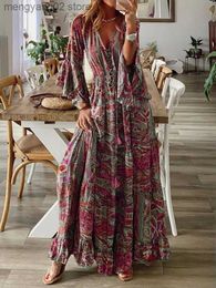 Basic Casual Dresses Summer Vintage Long Dresses Women 2023 Bohemian Elegant Floral Print V Neck Robe Beach Holiday Casual Big Swing Maxi Dresses T231026