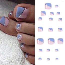 False Nails 24 Pcs Toenails Lacquer Blue Full Cover Pure Colour Toe Nail Foot Art Medium Gel Toes Acrylic Clear Tips Long