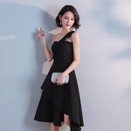 Ethnic Clothing Asymmetrical Prom Party Dress Gown Black Spaghetti Strap Qipao One Shoulder Backless Sexy Cheongsam Zipper Charming Vestidos