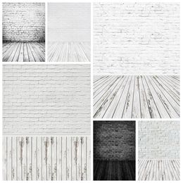 Wall Stickers Grey White Brick Wooden Floor Backgrounds Baby Shower Portrait Toy Pet Cake Birthday Pography Backdrops For Po Studio 231026