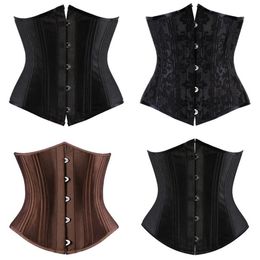 Women Black Corset Top 12pcs Steel Boned Satin Underbust Padded Lace-up Bodyshapers Waist Train Corset Slim Body Shaperwear Plus S275v