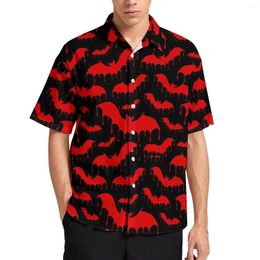 Men's Casual Shirts Red Bat Loose Shirt Mens Beach Goth Gothic Print Hawaii Design Short Sleeves Fashion Oversized Blouses