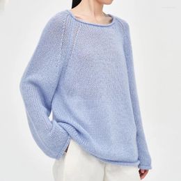 Women's Sweaters Women Early Spring Mohair Round Neck Knitted Skin-friendly Airy Curling Loose Slimming Tops Hole Hollow Solid Pullovers