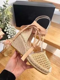 Hollow ribbon sloping heel sandals, evening shoes, handmade shoes, women's dress shoes, round toe grass shoes, 35-41