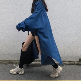 Women's Trench Coats Autumn Oversized Denim Long Coat Jacket Casual Windbreakers Batwing Sleeve Overcoat Loose Outerwears 2023