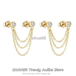 Stud CANNER New Plata 925 Sterling Silver Two Hole Chain Earring INS Korea Piercing Women Rock Punk Ear Jewellery Pendientes YQ231026