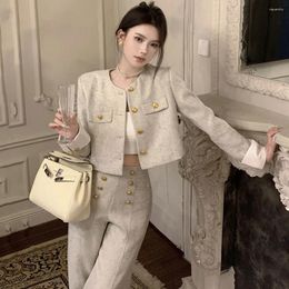 Women's Two Piece Pants French Sets For Women 2 Pieces Autumn Elegant Short Jackets High Waist Casual Fashion Small Fragrance Wind Suits