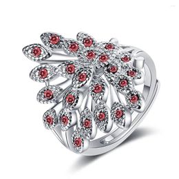 Cluster Rings 925 Sterling Silver Inlaid With Zircon Crystal Open Peacock Ring For Woman Wedding Engagement Jewellery High Quality Gift