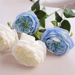 Decorative Flowers Real Touch Artificial Rose Branch Cloth Home Bedroom Decoration Simulation Green Plant Fake Flower Blue Roses Floral
