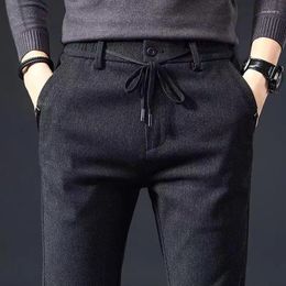 Men's Pants Fashion Autumn Winter Men Thick Casual Design Brushed Fabric Business Work Slim Fit Black Grey Blue Trousers Male