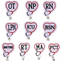 Custom Medical Key Ring Felt Stethoscope OT NP RN LPN ICU BSN DOCTOR RT MA PCT Retractable Badge Reel For Nurse Accessories290m