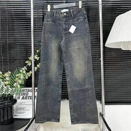 Embossed Pattern Jeans Pants For Women High Grade Designer Trousers Girl Street Style Denim Pant
