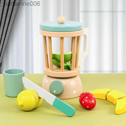 Kitchens Play Food Wooden Smoothie Maker toy - Includes wood Blender cup Fruits and knife Wooden Toy Mixer Food Play Kitchen 13 pcs AccessoriesL231026