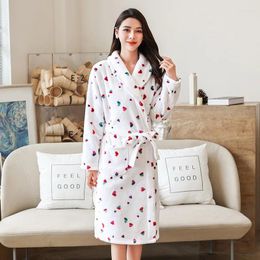 Women's Sleepwear Winter Bathrobe Robe Women Flannel Fleece Warm Sweet Autumn Thicken Nightgown Nightwear Home Dressing Gown Pajama