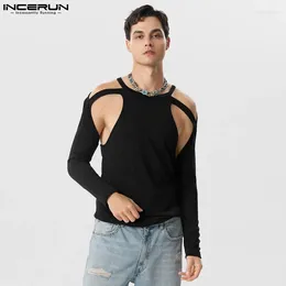 Men's T Shirts Fashion Men Solid Colour O-neck Long Sleeve Hollow Out Streetwear Clothing Fitness 2023 Sexy Camisetas S-5XL INCERUN