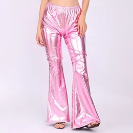 Women's Pants Women Bell-bottomed Vintage Disco Party Costume Clubwear Shiny Metallic With Elastic For Stage