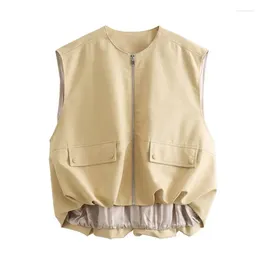 Women's Vests 2023 Women Pleated Bottom Cotton Tank Top Autumn/Winter High Street Front Zipper Loose Sleeveless Tops