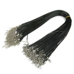 Black Wax Leather Snake Necklace Beading Cord String Rope Wire 45cm Extender Chain with Lobster Clasp DIY jewelry Makin179f