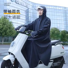 Rain Wear battery car poncho raincoat electric single onepiece adult long body riot band sleeve motorcycle riding 231025