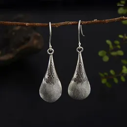 Dangle Earrings Fyla Mode Unique 925 Thai Silver Flower Fish Carved Drop Fashion Vintage For Women Jewelry 14 41MM 7.30G WTH023