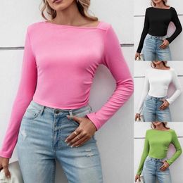 Women's Blouses Elegant Semi Open Collar T Shirt Chic Long Sleeves Slimming Solid Colour Top Plus Size Cotton Tights Tops For Women Pull