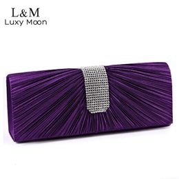 Evening Bags Women Satin Rhinestone Evening Clutch Bag Ladies Day Clutches Purses Chain Handbags Bridal Wedding Party Bolsas Purple XA311H 231026