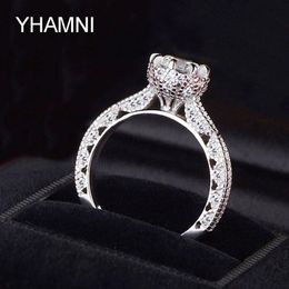 YHAMNI Brand Jewellery Original Solid 925 Sterling Silver Ring 1 ct SONA CZ Diamond Women Engagement Rings JZ072260F